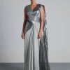 Womens Amit Aggarwal | Ice Gray Metallic Winged Sari