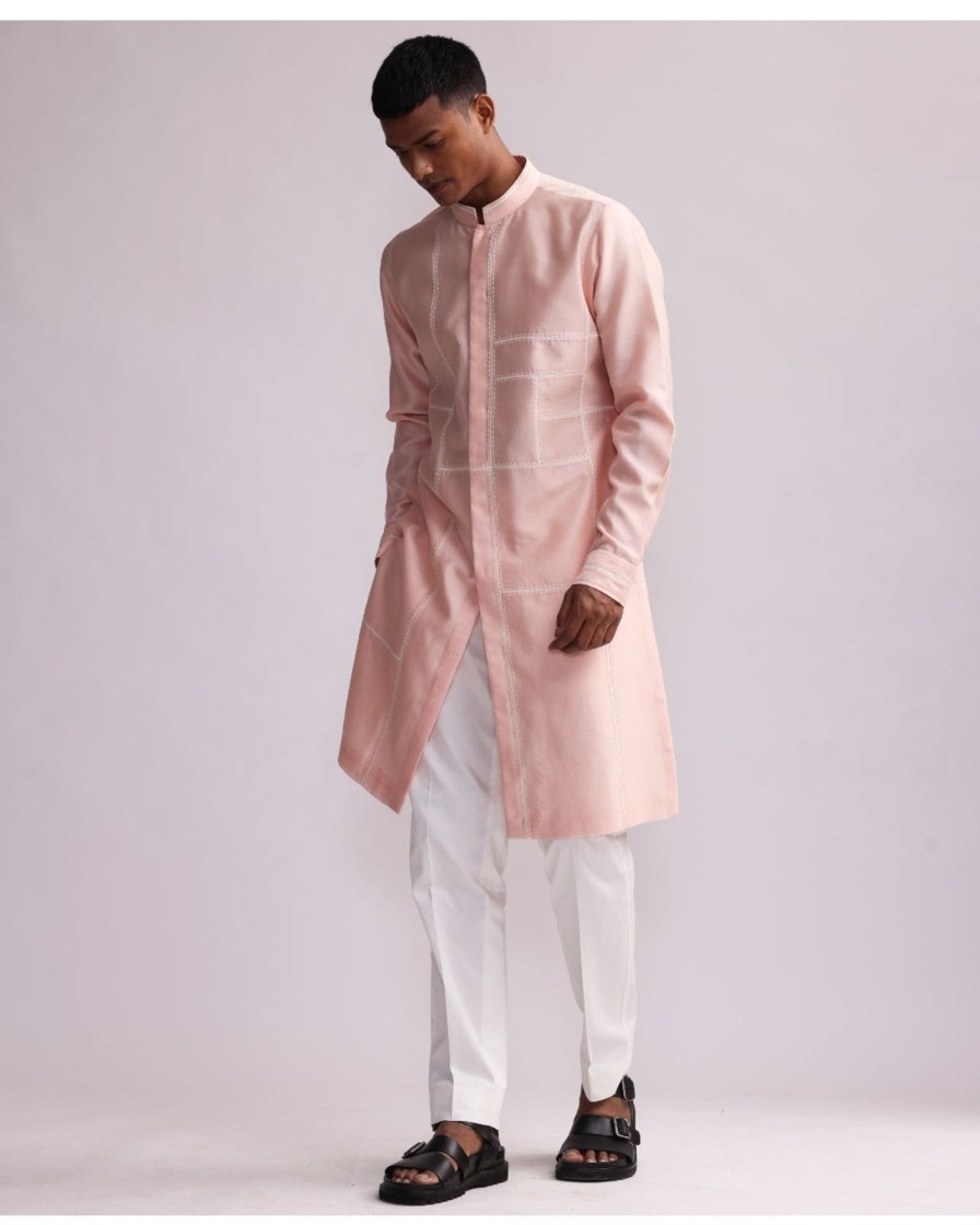 Mens Country Made | Old Rose Building Blocks Patched Kurta Set