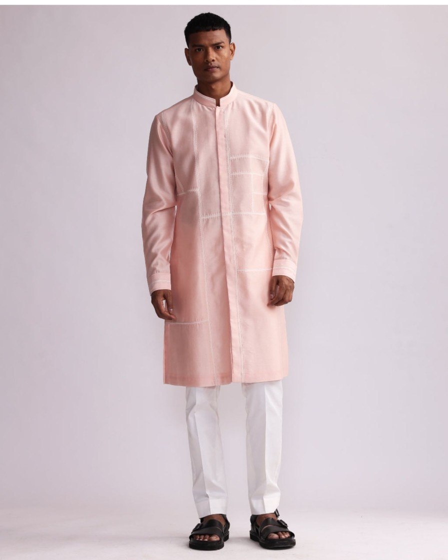 Mens Country Made | Old Rose Building Blocks Patched Kurta Set