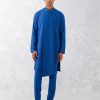 Mens Devnaagri Mens | Blue Cotton Silk Blend Pin Tucks Kurta Set