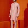 Mens Devnaagri Mens | Blush Pink Self Embroidered Chanderi Kurta Set