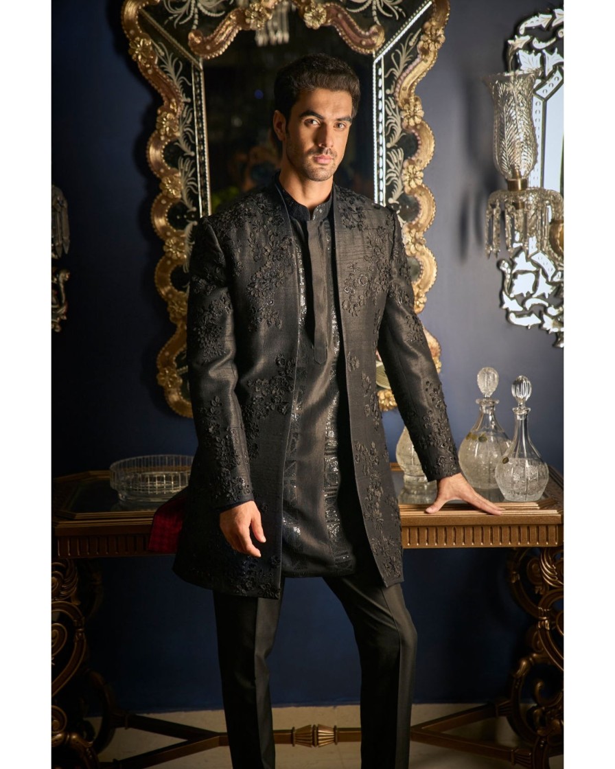 Mens Seema Gujral Mens | Black Open Jacket Set