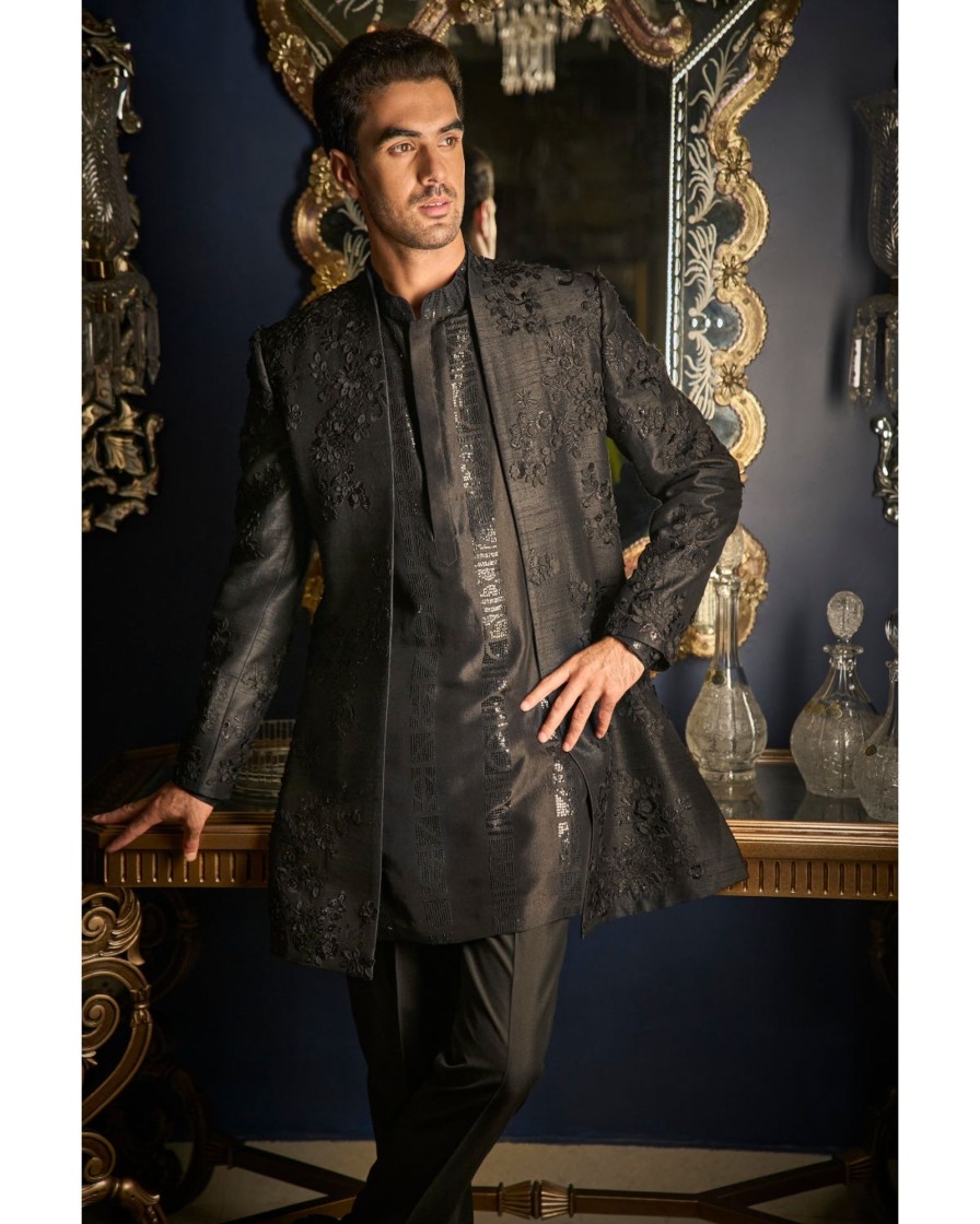 Mens Seema Gujral Mens | Black Open Jacket Set