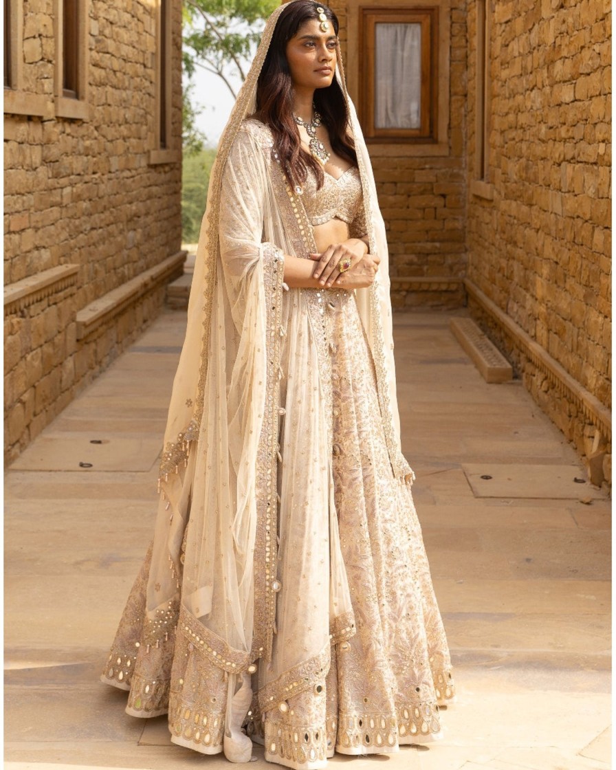 Bridal Arpita Mehta | Coconut U0026 Gold Hand Embroidered Lehenga Set