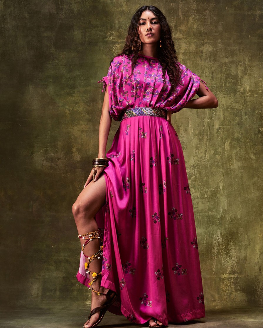 Womens Punit Balana | Pink Printed Waistbelt Dress