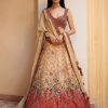 Womens Label Anushree | Rust Embroidered Lehenga Set With Tissue Dupatta