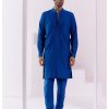 Mens Devnaagri Mens | Royal Blue Pin Tucks Detailed Kurta Set