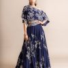 Womens Nupur Kanoi | Navy Blue Off-Shoulder Top And Lehenga