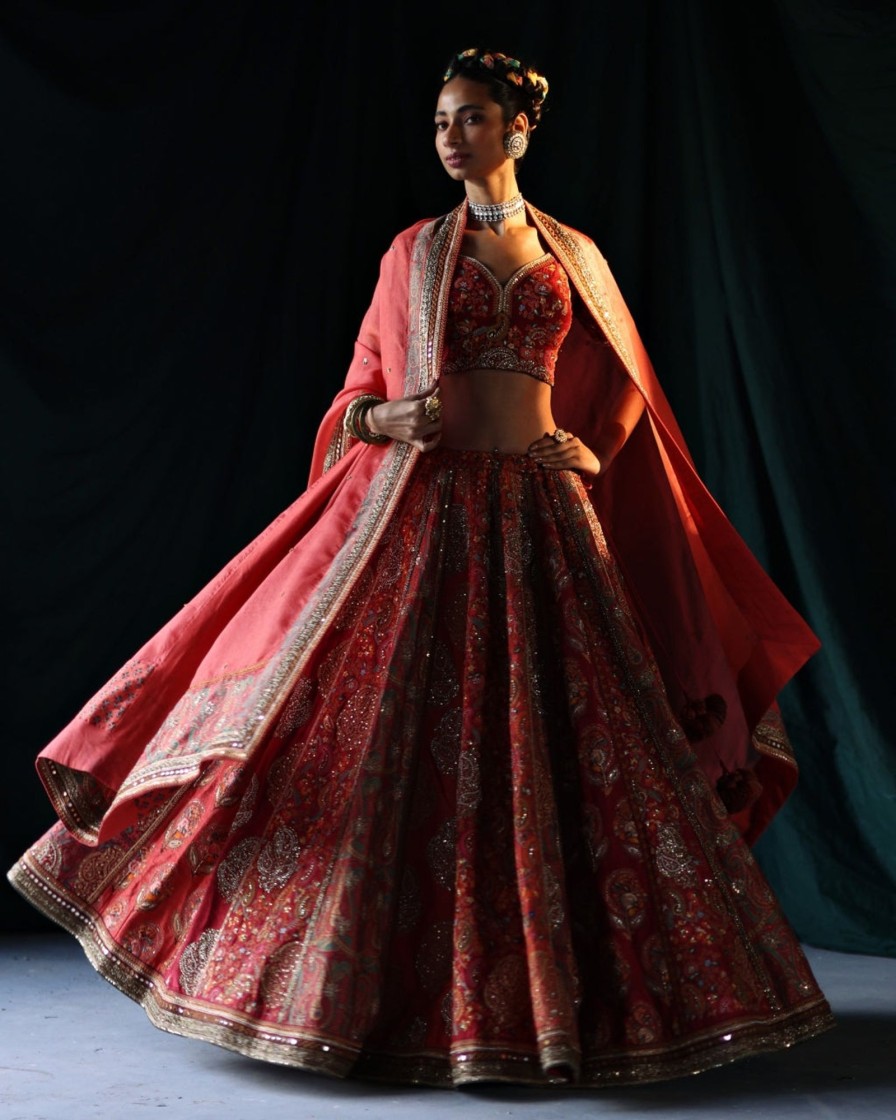 Bridal Petticoat Lane | Orange Rust Lehenga Set