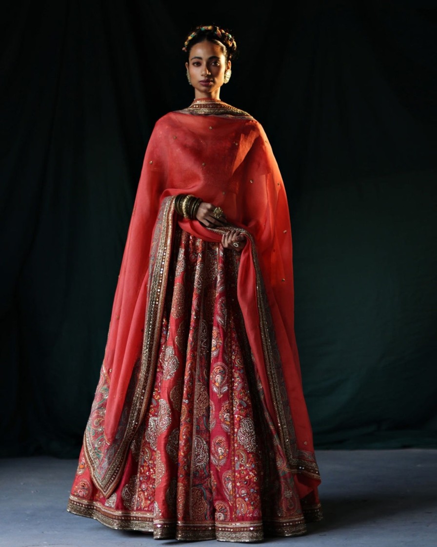 Bridal Petticoat Lane | Orange Rust Lehenga Set