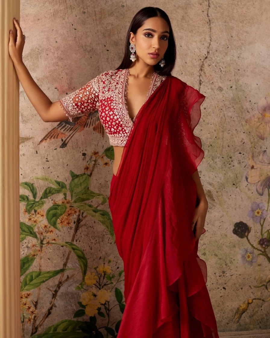 Womens Ridhi Mehra | Red Ochre Belle Sari Set