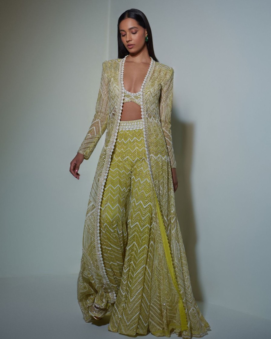 Bridal Ritika Mirchandani | Lime Green Embroidered Jacket And Sharara Set