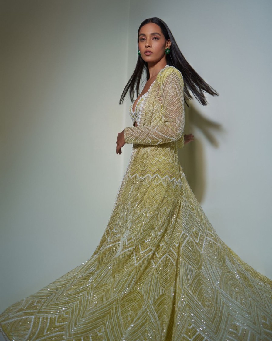 Bridal Ritika Mirchandani | Lime Green Embroidered Jacket And Sharara Set