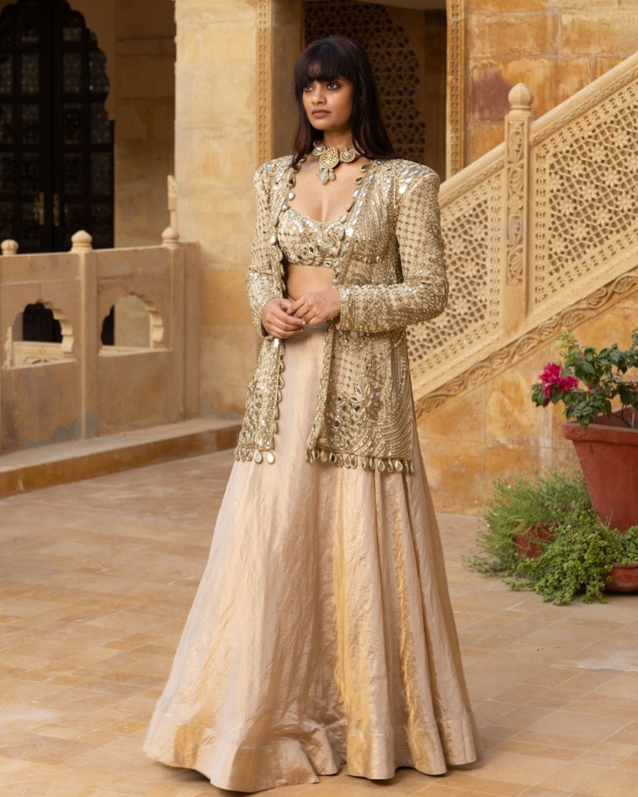 Womens Arpita Mehta | Gold Tissue Skirt Set