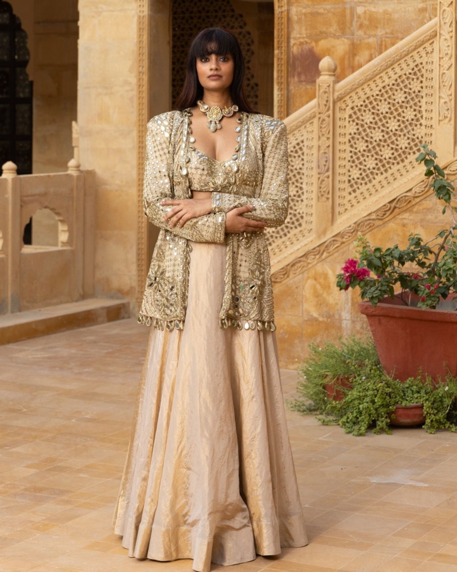 Womens Arpita Mehta | Gold Tissue Skirt Set