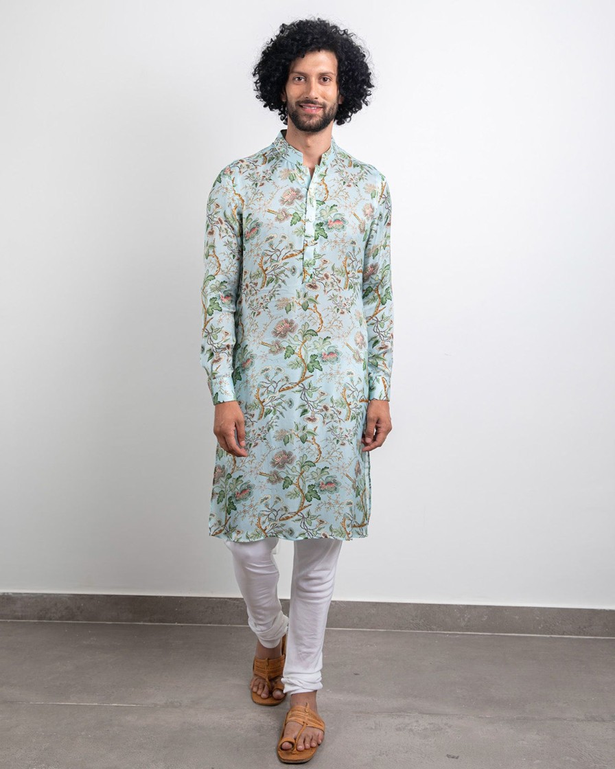 Mens Arjan Dugal | Sky Blue Modal Silk Kurta Set