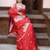 Womens Kalighata | Red Floral Scallop Sari Set