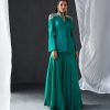 Womens Bhumika Sharma | Teal Green Jacket U0026 Gharara Set