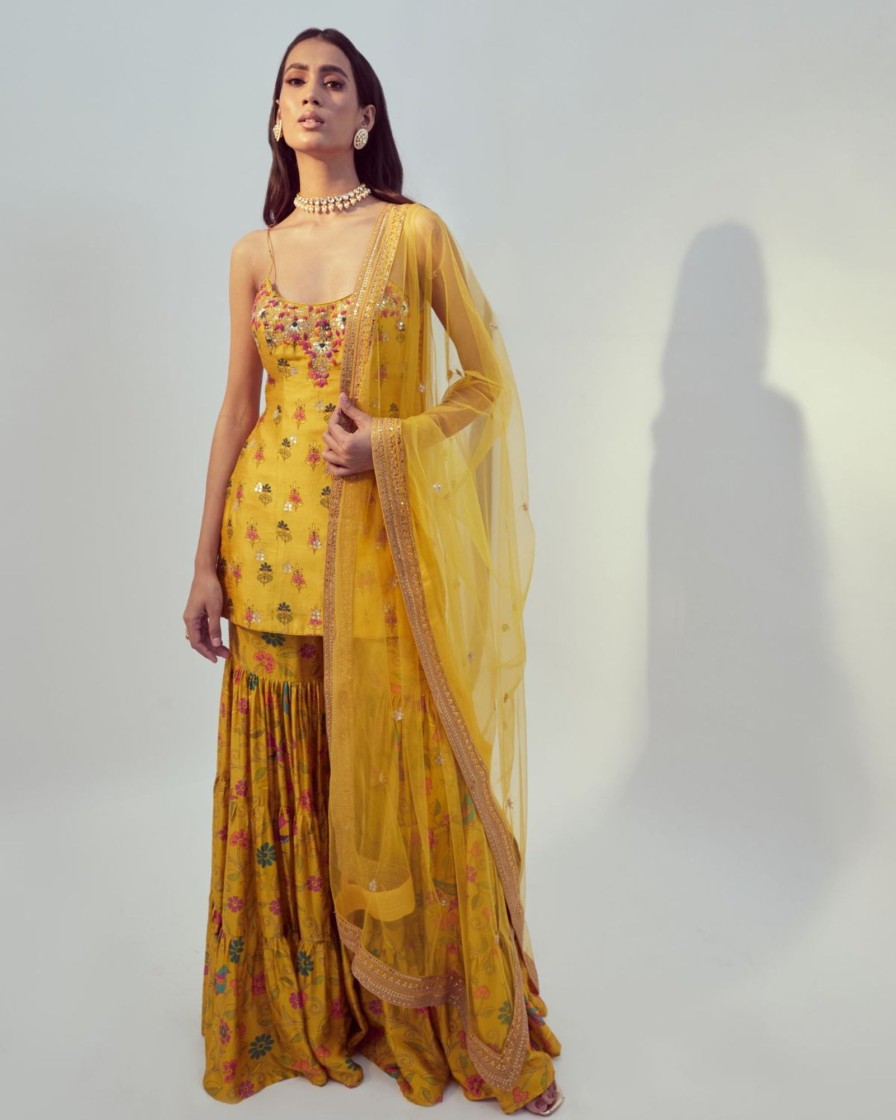 Womens Drishti u0026 Zahabia | Yellow Printed Sharara Set