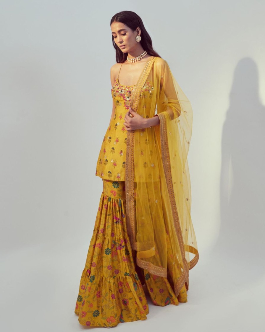 Womens Drishti u0026 Zahabia | Yellow Printed Sharara Set