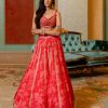 Womens Paulmi u0026 Harsh | Cherry Red Mono Tone Printed Lehenga Set