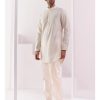 Mens Devnaagri Mens | Ivory Embroidered Chanderi Kurta Set