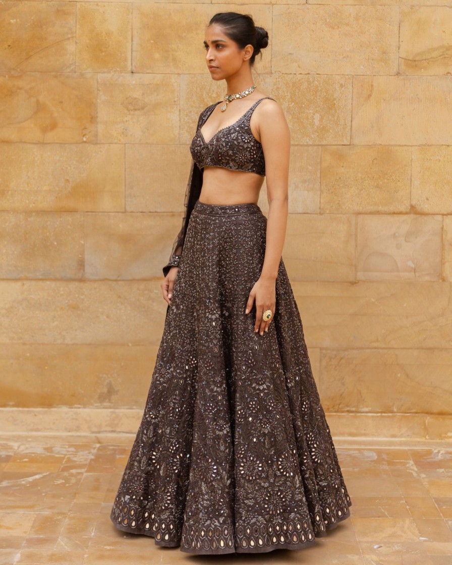 Womens Arpita Mehta | Brown Sequin Embroidered Lehenga Set