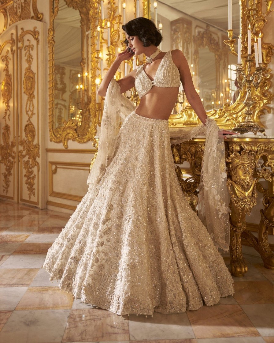 Bridal Seema Gujral | Ivory Three-Dimensional Lehenga Set