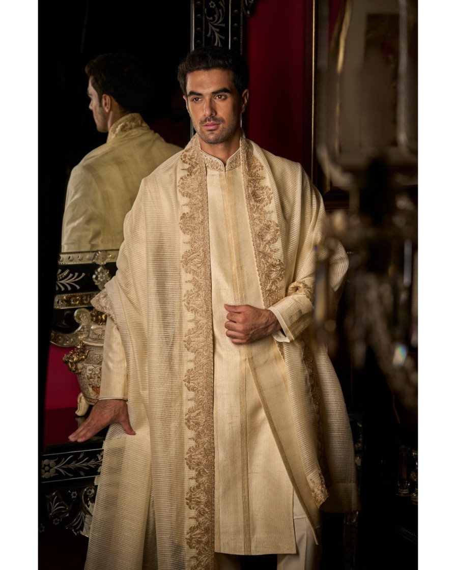 Mens Seema Gujral Mens | Cream Zari Sherwani Set