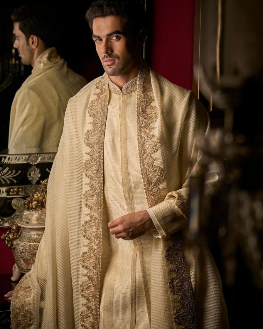 Mens Seema Gujral Mens | Cream Zari Sherwani Set