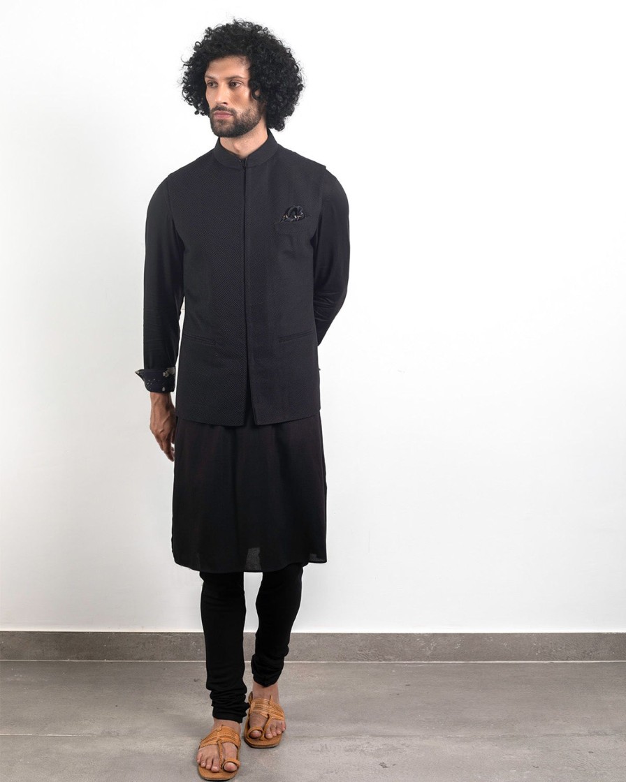 Mens Arjan Dugal | Black Silk Kurta Set