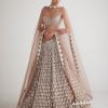 Bridal Vvani by Vani Vats | Deep Beige Chandelier Pearl Drop Lehenga Set