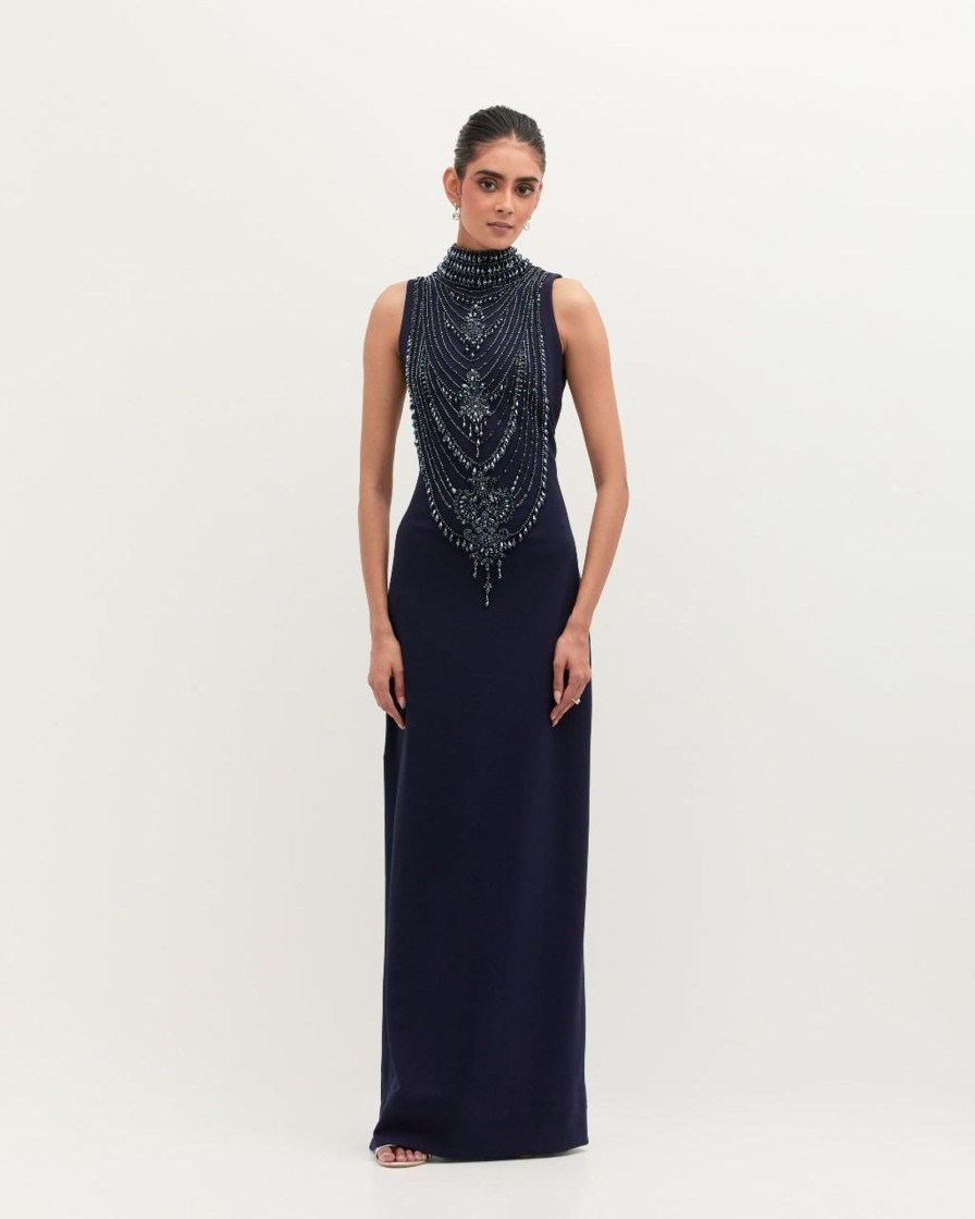 Womens Mala u0026 Kinnary | Navy Blue Mala Gown