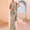 Bridal Esha Sethi Thirani | Steel Gray Grid Work Sari