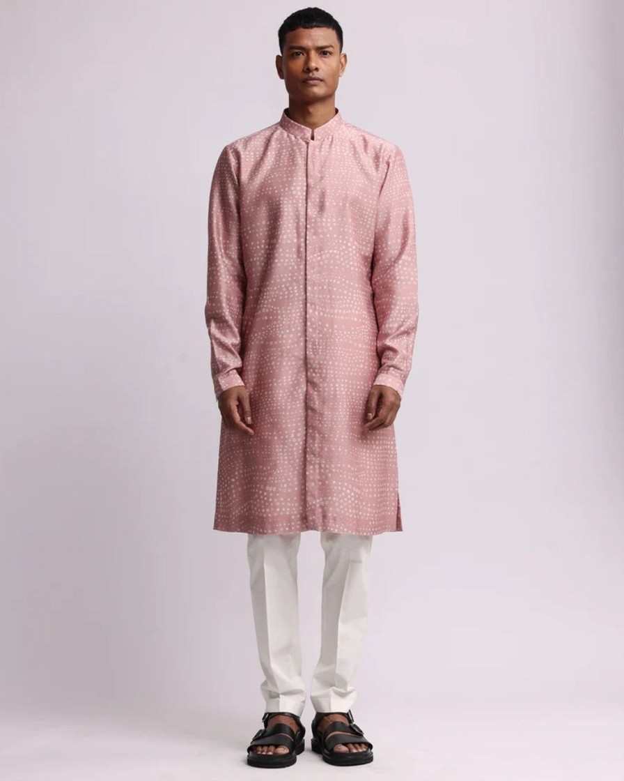 Mens Country Made | Old Rose Aboriginal Print Front Open Kurta Set