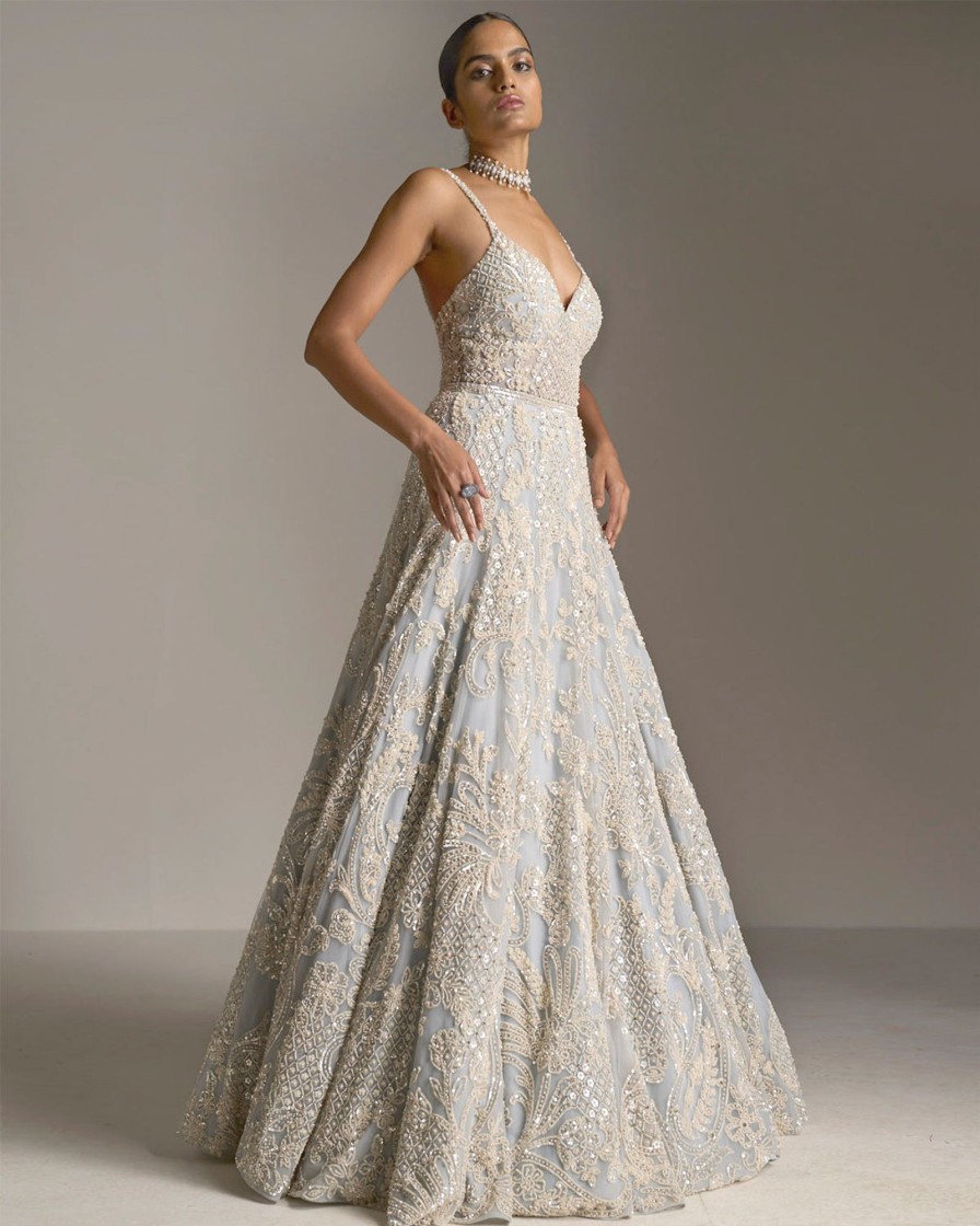 Bridal Seema Gujral | Ice Blue Pearl Gown