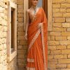 Womens Arpita Mehta | Toasted Orange Embroidered Tiered Sari Set