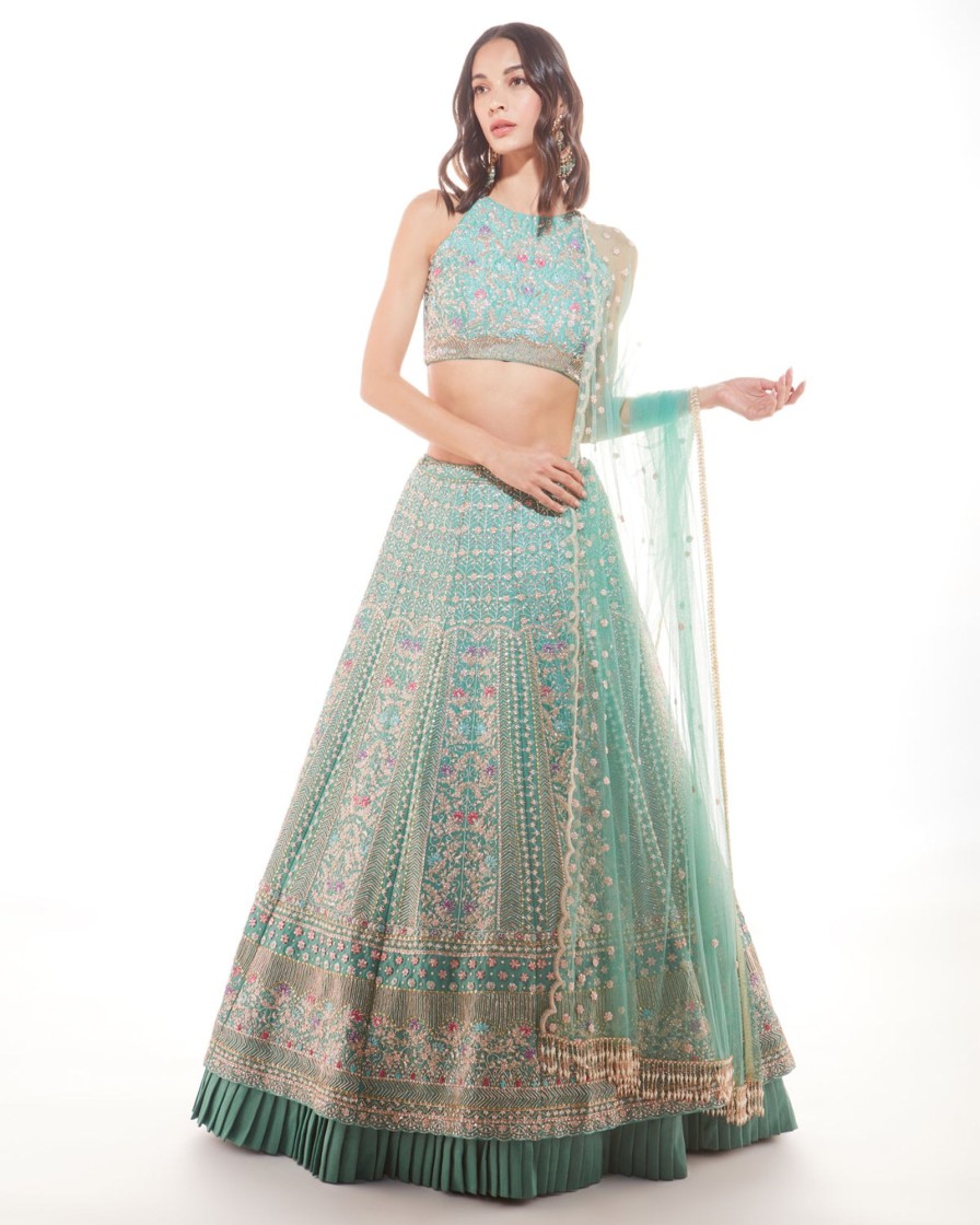 Womens Chamee and Palak | Green Eliza Lehenga