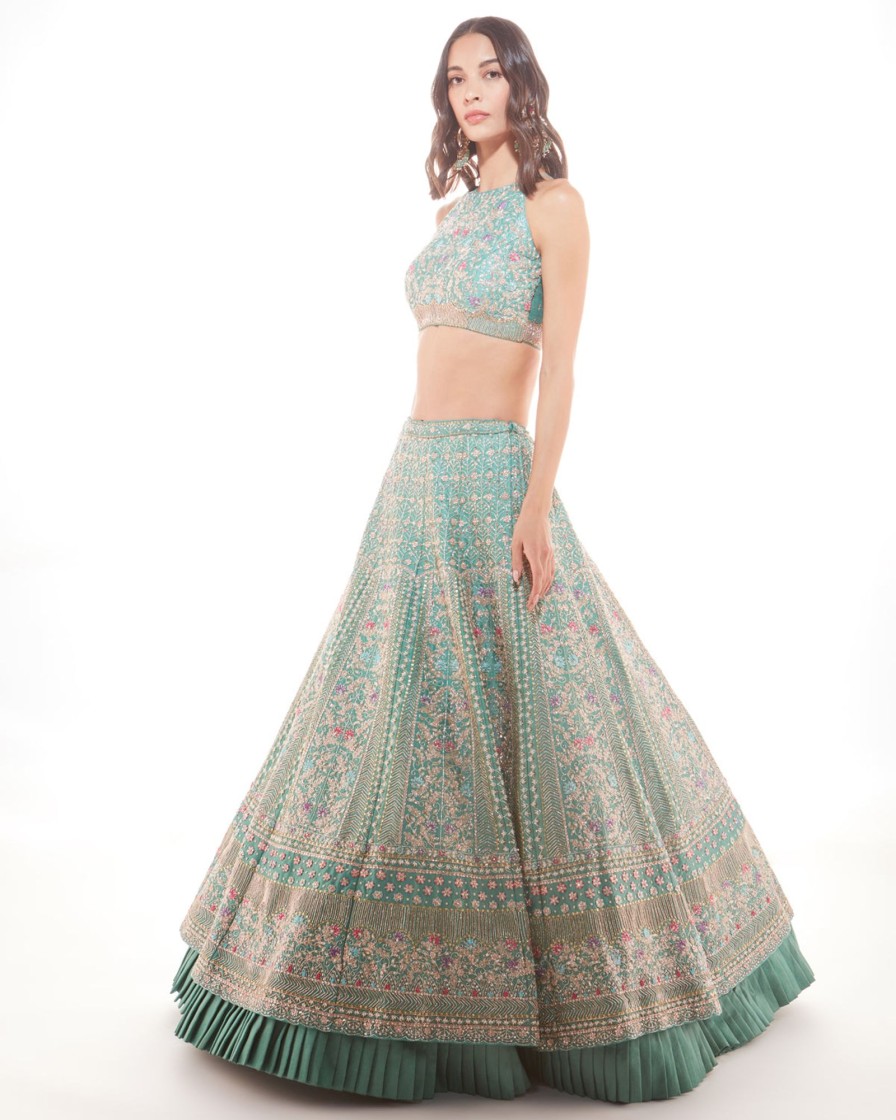 Womens Chamee and Palak | Green Eliza Lehenga