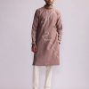 Mens Country Made | Pink Contour Line Embroidered Kurta Set