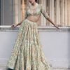 Womens Paulmi u0026 Harsh | Ivory Orange Floral Printed Elbow Sleeve Lehenga Set