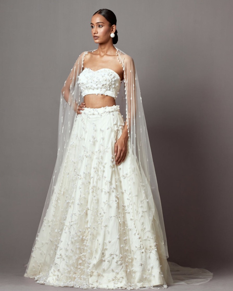 Womens Mala u0026 Kinnary | Ivory Bellflower Lehenga Set