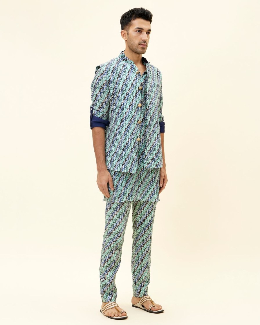 Mens SVA Menswear | Leaf Printed Kurta And Bandi Set