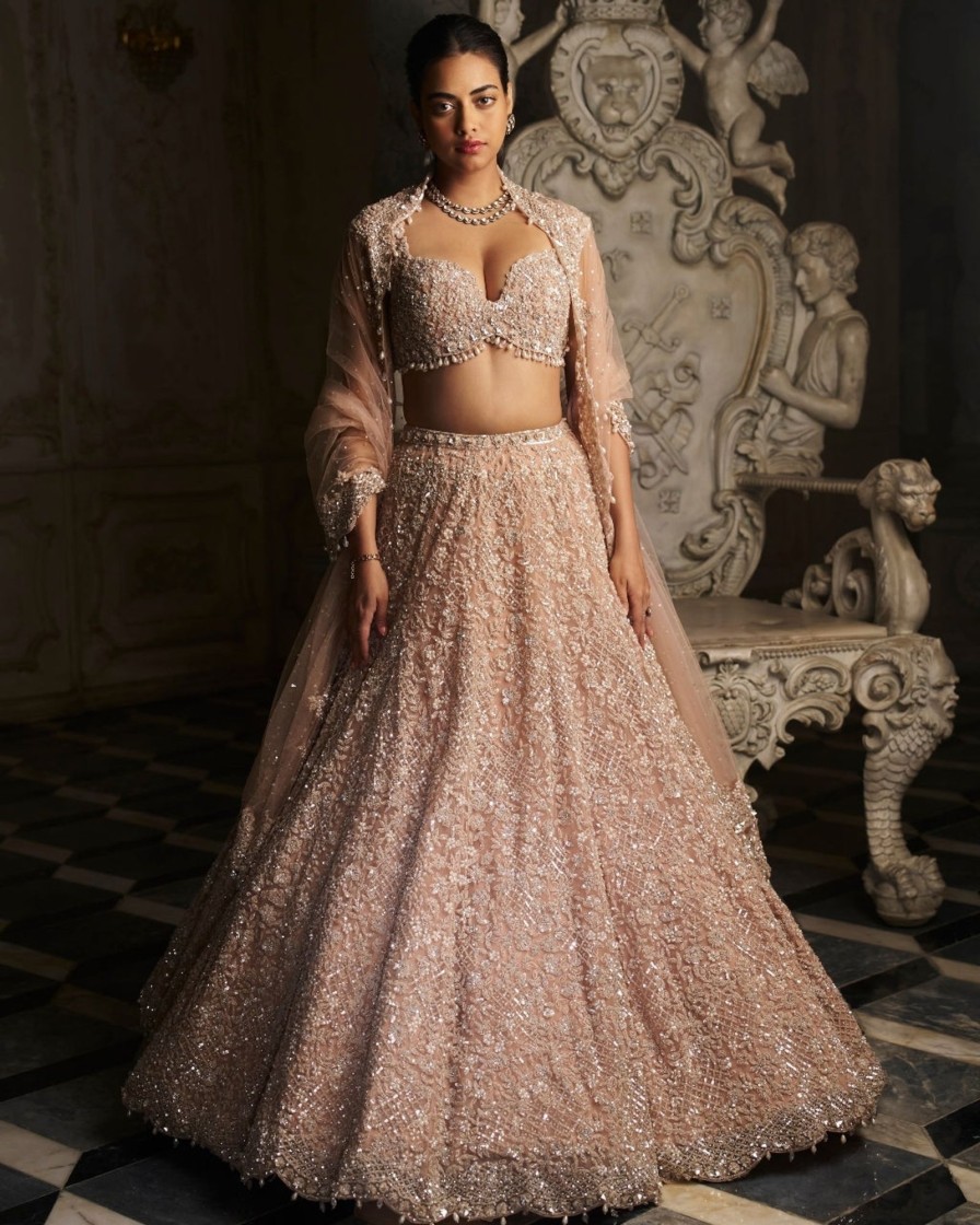 Bridal Seema Gujral | Champagne Sequin Lehenga Set