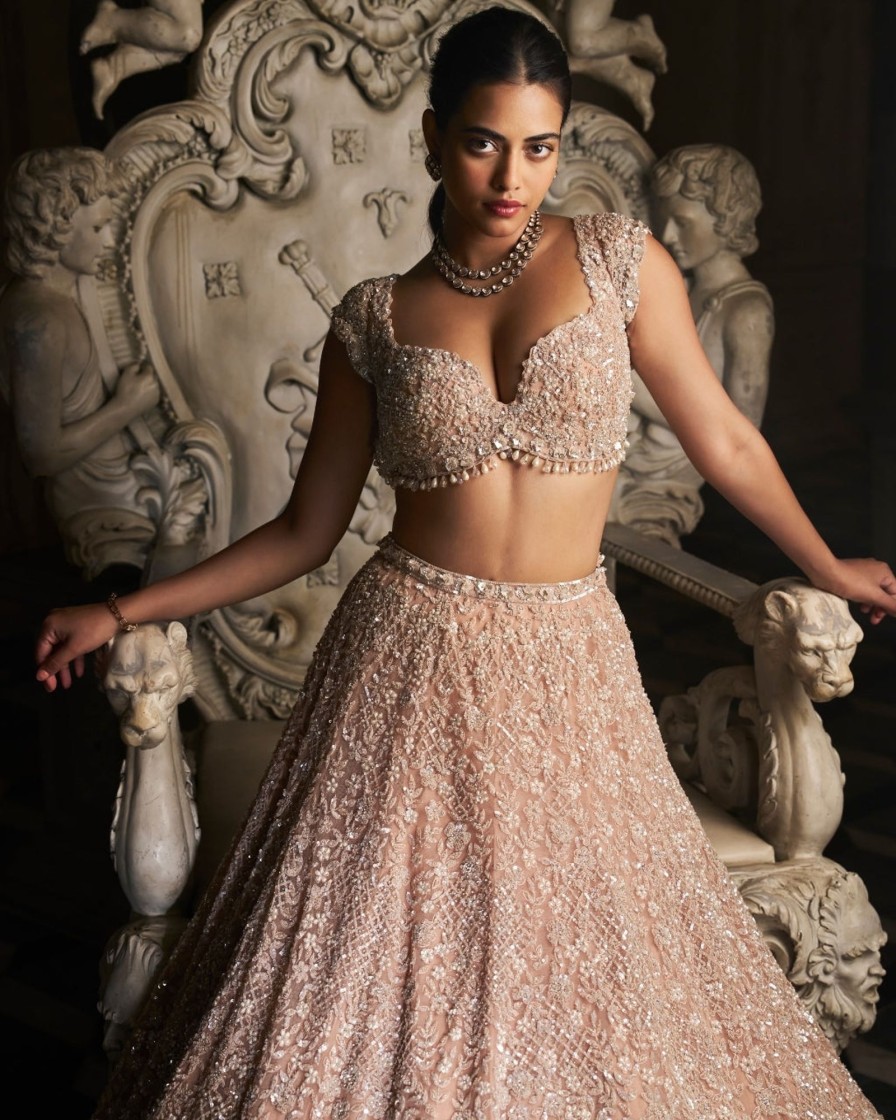 Bridal Seema Gujral | Champagne Sequin Lehenga Set