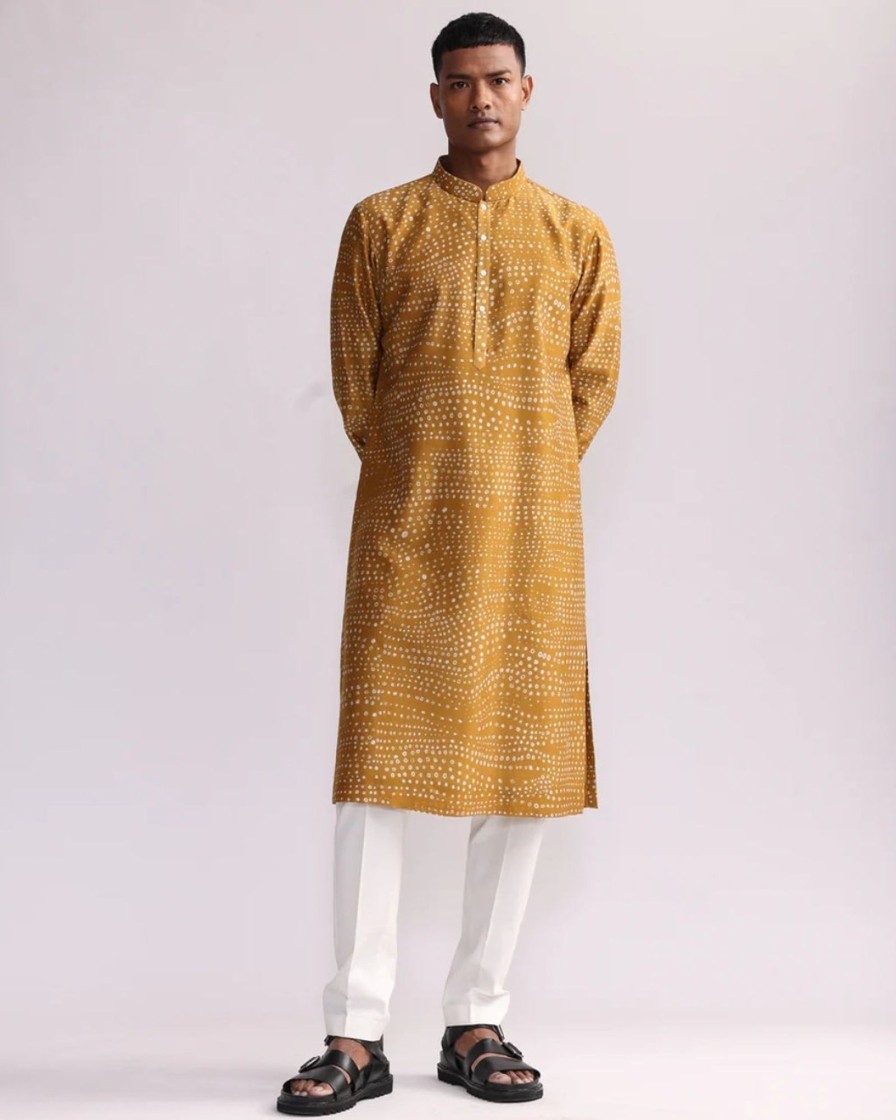 Mens Country Made | Mustard Aboriginal Print Kurta Set