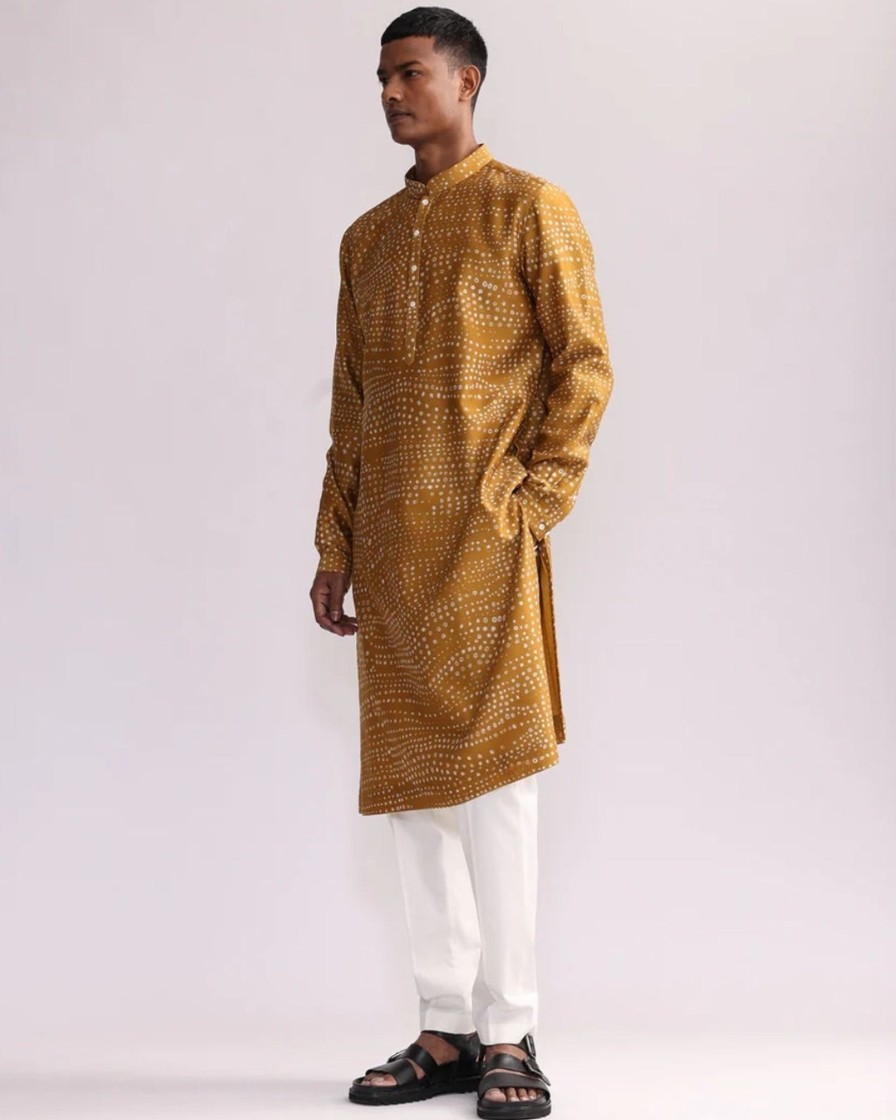 Mens Country Made | Mustard Aboriginal Print Kurta Set